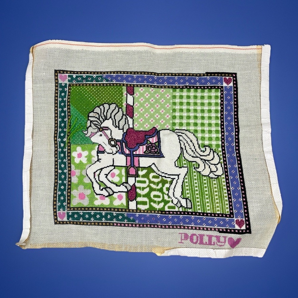 POLLY Handpainted Needlepoint Canvas Carousel Horse - Unfinished